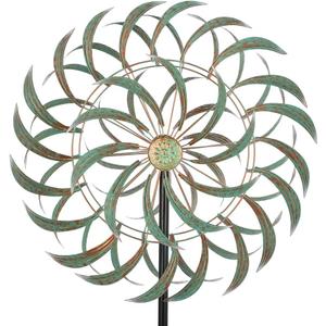 Viveta Large Outdoor Wind Spinner,21 * 85 inches Metal Wind Sculpture with 4 Sturdy Stakes,Green Double Wind Spinners,Decorative Windmill for Yard and Garden