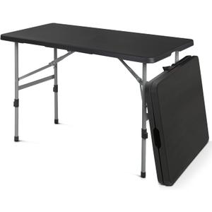 MoNiBloom 4Ft Folding Card Table, Outdoor Foldable Small Portable Plastic Dining Picnic Cookout Table w/Handle, Black