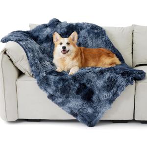 Bedsure Waterproof Dog Blankets for Medium Dogs - Calming Cat Blanket for Couch Protector Washable, Long Faux Fur Pet Throw Blanket for Puppy, Reversible Furniture Protection, 30"x40", Tie-dye Navy