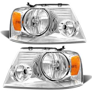 Headlight Assembly for 2004-2008 Ford F150 Pickup 2006-2008 Lincoln Mark LT Clear Lens Chrome Housing Amber Reflector Replacement W/O Bulbs