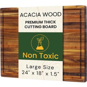 Premium Acacia Wood Cutting Board, 24" x 18" x 1.5" Thick Butcher Block for Meat, BBQ, Brisket & Meal Prep, Deep Juice Groove, Solid Hardwood, Non Toxic, BPA/Plastic Free by New M Way, 24"L x 18.1"W