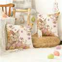 Easter Bunny Throw Pillow Covers 20x20 Inch, Egg Rabbit Floral Spring Cushion Case, Farmhouse Easter Indoor Outdoor Decor for Sofa Couch (Pink)