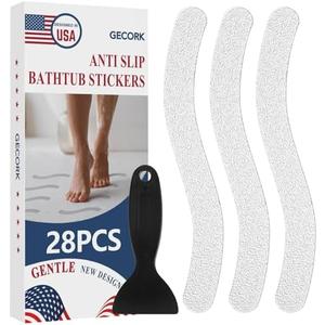 Gecork 28 PCS Shower Floor Non Slip Stickers with Strong Adhesive, Invisible & Durable Anti Slip Shower Stickers with Scraper for Bath Tub, Pools and Stairs(Clear,Wavy)