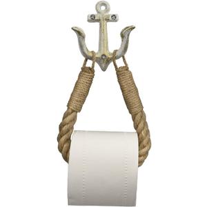 Nautical Rope Toilet Paper Holder Coastal Towel Holder with Metal Hook for Bathroom Decor (White)