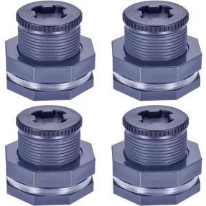 JoyTube 1 Female PVC Bulkhead Fitting with Plug Silicon Seal Gasket Water Tank Connector for 1.77 Inch or 2 Inch Hole Saw Rain Barrels, Aquariums (pack of 4)