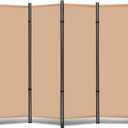 RANTILA 4 Panel Room Divider, 6 FT Folding Privacy Screen with Wide Feet, Freestanding Partition for Room Separation, Portable Room Divider Panel, 89" W x 71" H, Beige