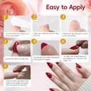 4 x Short Almond Press On Nails, Durable Reusable Glossy Artificial Nails Kit with Adhesive Tabs, 24 Pcs 12 Sizes for Fashion Women, Perfect for for Daily Outfits, Party or Date, Red