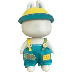 17cm Doll Clothes Designer Set NO Doll-Vintage Casual Style Overalls with Hat -Standing Original Outfits (Blue-Green)