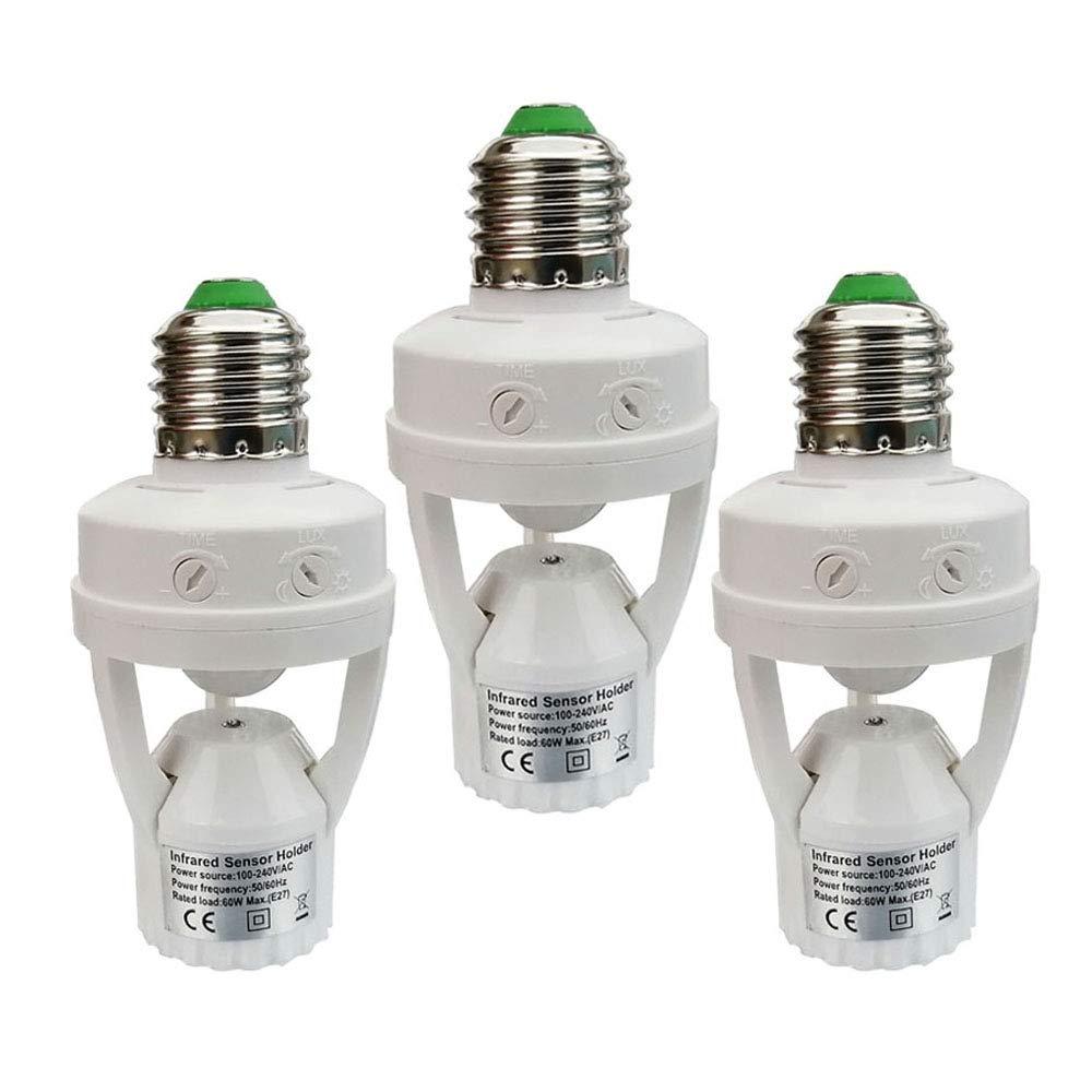 Motion Sensor Light Socket,E26 E27 PIR Motion Screw Bulb Adapter Indoor Use Only, Auto On Off Night Light Control for Garage Basement Porch Storage Room (3 Pack)