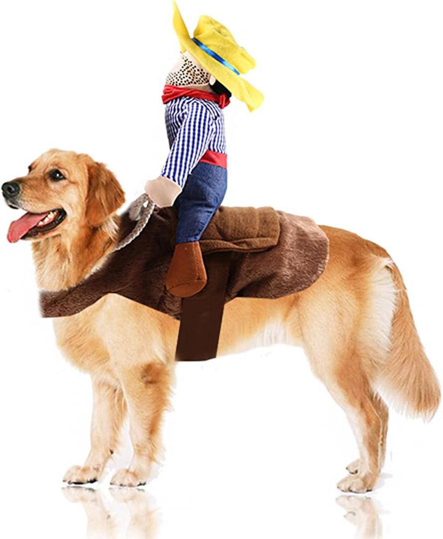 SEIS Pet Riding Costume Novelty Pet Supplies Cowboy Rider Horse Riding Designed Dog Apparel Party Dressing up Clothing Halloween (XXL) (XXL (Chest circumference 29.5"-37.4"))