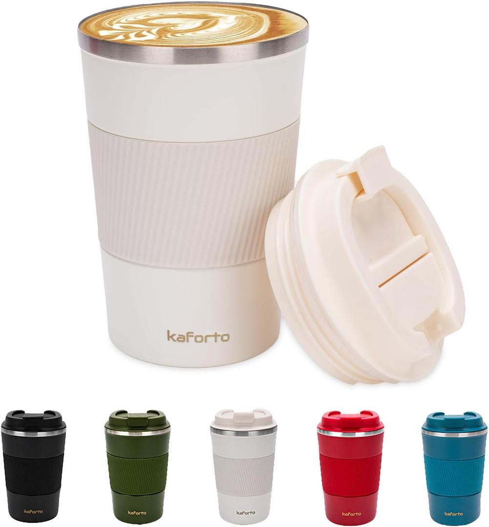 16oz Insulated Coffee Travel Mug Stainless Steel Vacuum Coffee Cup Leakproof with Screw Lid Double Wall Coffee Tumbler Reusable Thermal Cup for Hot/Iced Beverage- 510ml, White