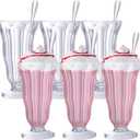 Maxcheck 6 Set Milkshake Glass 17 oz Sundae Glasses with Stainless Steel Spoons Old Fashioned Clear Soda Milkshake Cups Plastic Ice Cream Float Cups for Juice Tropical Drinks Party