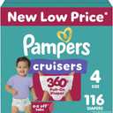 Pampers Diapers - Cruisers 360 - Size 4, 116 Count, Babyproof up to 100% Leakproof Pull-On Diaper
