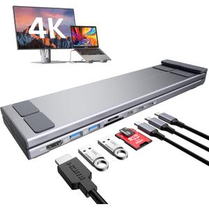 Mukiya USB C Laptop Docking Station Stand, Dock Tablet Stand, 8 in 1 USB C Hub with 4K HDMI, 2 USB 3.0, PD 100W, Universal Computer Holder Dock Station for MacBook Pro/Air/Dell/HP/Surface/Lenovo