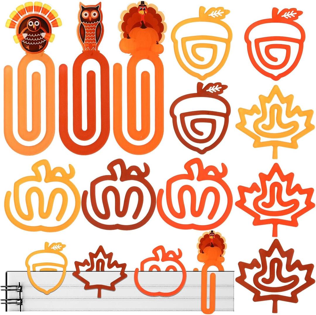 12 Pcs Thanksgiving Jumbo Acrylic Paper Clips Turkey Paperclip Design Bookmark Gift Set for Book Lovers Thanksgiving Appreciation Supplies Office School Gift Ideas, 6 Styles