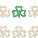 20pcs Shamrock Wood DIY Crafts Cutouts Wooden Shamrock Clover Shaped Hanging Ornaments with Hole Hemp Ropes Wood Tags for Irish Festival St. Patrick's Day Party Decorations