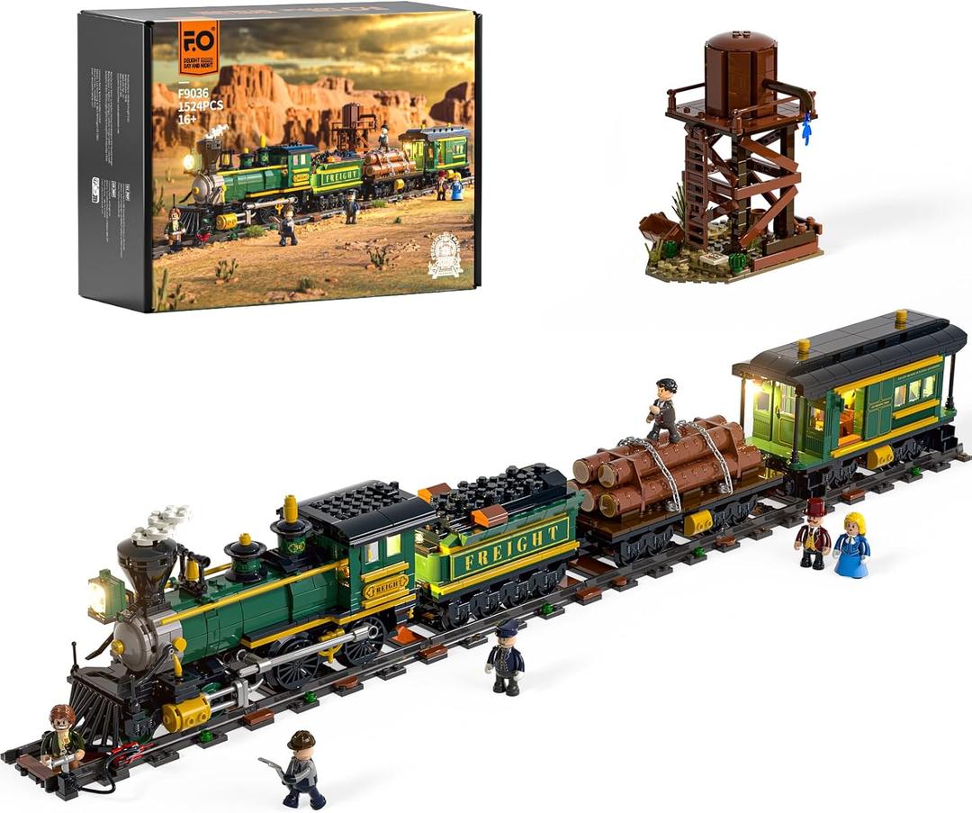 Funwhole Wild West Freight Train Lighting Building-Bricks Set - Classic 4-4-0 Locomotive Model 1524 Pcs Ideas Kit for Adult and Teens Funwhole Wild West Freight Train Lighting Building-Bricks Set - Classic 4-4-0 Locomotive Model 1524 Pcs Ideas Kit for Adult and Teens