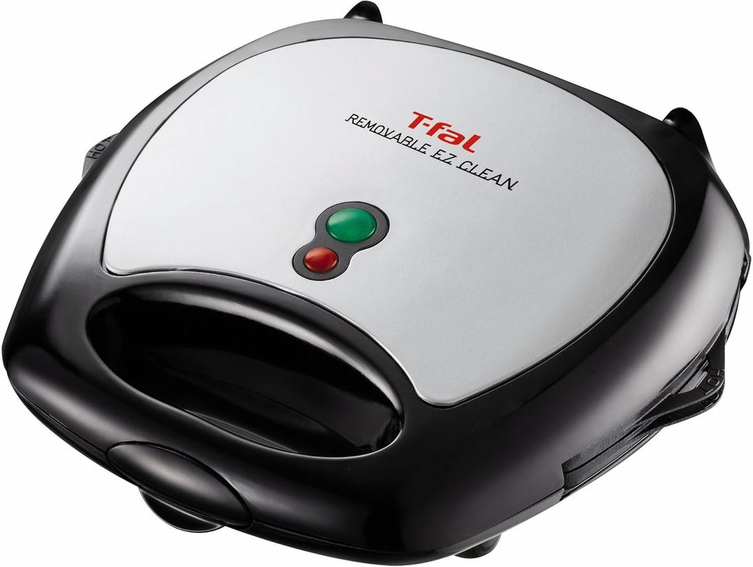 T-fal 1500637135 SW6100 EZ Clean Easy to Clean Nonstick Sandwich and Waffle Maker with Removable Dishwasher Safe Plates, 2-Slice, Silver