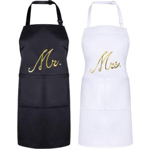 Syhood 2 Piece Mr & Mrs Aprons for Couple Gifts, Wedding Anniversary Bridal Shower Gifts for Couple Women and Men, Bride and Groom