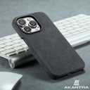 AKANTRA Alcantara Case for Apple iPhone 15, Handmade Half-Wrapped Synthetic Suede Cover, Compatible with Magsafe Wireless Charging (iPhone15, Gray)