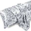 MR&HM Satin Body Pillow Cover, Soft and Breathable Body Pillow Case with Envelope Closure, Cooling and Silky Long Pillowcase for Hair and Skin,Grey (20x54, Silver Leopard)