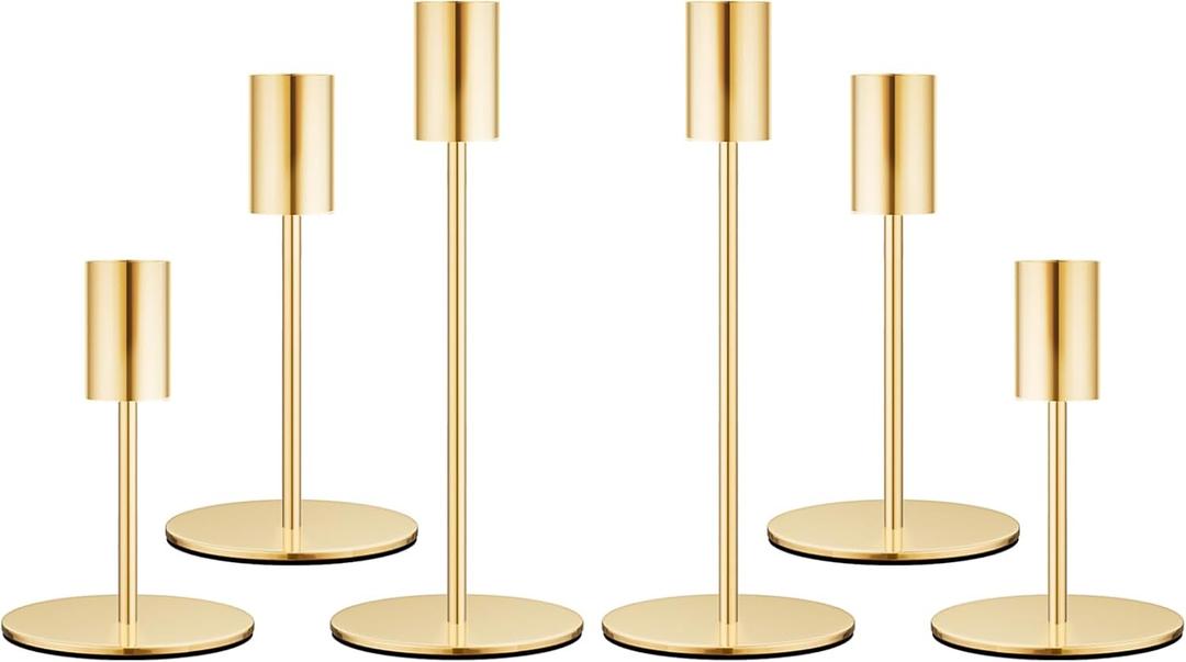 zeochyni Set of 6 French Gold Taper Candle Holders Candlestick Holders, Decor Candle Stick Candle Holder for Table or Mantel Centerpiece, Wedding, Dinning, Party Home Decor