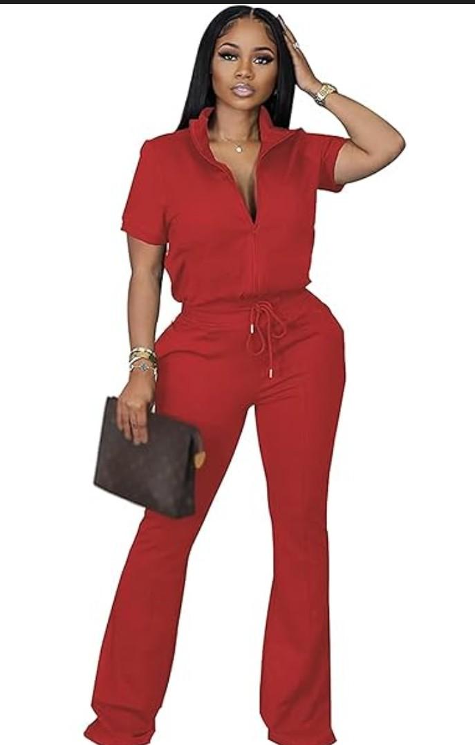 OCEANLUX Women's Lounge Tracksuit Set Two Piece Full Zip Up Short Sleeve Jacket & Drawstring pants Outfits