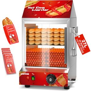 WantJoin Hot Dog Steamer with Bun Warmer - 27L/28.8 QT Electric Steaming Machine 2-Tier Capacity for 175 Hot Dogs & 40 Buns, Visible Glass Slide Doors for Commercial & Home Use WantJoin Hot Dog Steamer with Bun Warmer - 27L/28.8 QT Electric Steaming Machine 2-Tier Capacity for 175 Hot Dogs & 40 Buns, Visible Glass Slide Doors for Commercial & Home Use