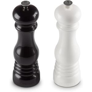 Le Creuset Salt and Pepper Mill Set, 8" x 2 1/2" each, Black & White (Large)
