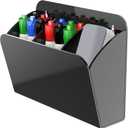 Dry Erase Marker Holder with 3 Compartments, Wall Mounted Magnetic Marker Organizer for Whiteboard, Fridge, Locker, Pen Holder, Acrylic Pencil Holder, Black