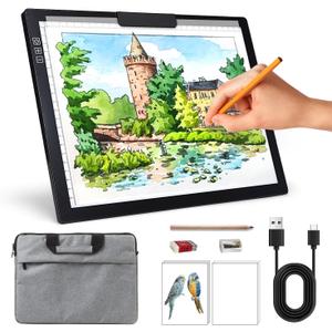 Rechargeable A4 Light Box with Padded Case,led Light pad with Built-in Stand & Clip,6 Levels of Brightness lightbox for tracing,Diamond Painting.Light Table for Artists,Drawing,Sketching,Animation