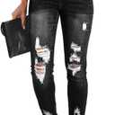 KUNMI Women's Ripped Skinny Jeans Distressed Stretchy Denim Pants (Black, M)