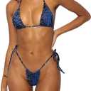 MIYOUJ Women Halter String Bikini Set Sexy Thong Cheeky Two Piece Swimsuits Solid Color Bathing Swimwear (XS)