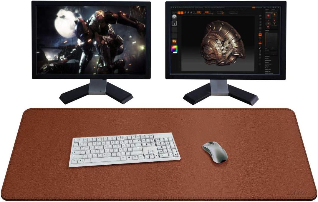 ZORESYN XXL Desk Mat - 43.3"x19.7" PU Leather Desk Pad for Office & Home, Waterproof and Durable Desk Protector for Keyboard and Mouse (Light Brown)