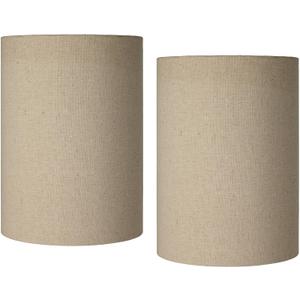 Set of 2 Cylinder Lamp Shades Tan Medium 8" Top x 8" Bottom x 11" High Spider with Replacement Harp and Finial Fitting - Springcrest Set of 2 Cylinder Lamp Shades Tan Medium 8" Top x 8" Bottom x 11" High Spider with Replacement Harp and Finial Fitting - Springcrest