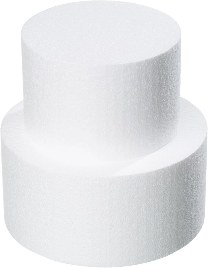 2 Tiers 6" 8" Fake Cake 4 Inch Tall Fake Birthday Cake Rounds Styrofoam Cake Dummies Set for Birthday, Wedding, Baby Shower Display
