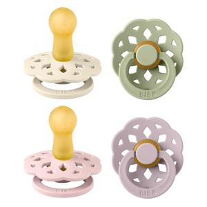 BIBS Boheme Soother 4-Pack | BPA Free Dummy Pacifier Round Nipple | Natural Rubber Latex | Made in Denmark | Size 6-18 Months | Dusky Lilac Mix