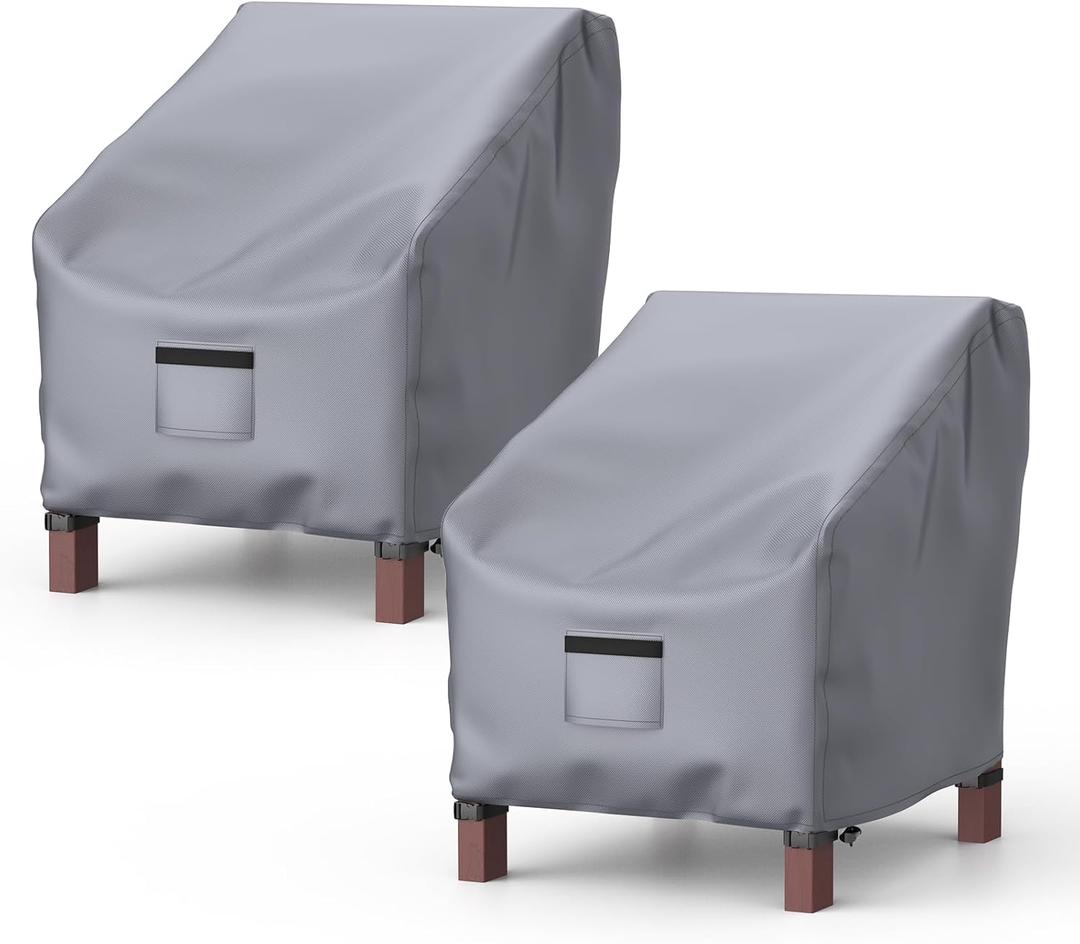 Patio Chair Covers for Outdoor Furniture Waterproof 2 Pack, Lawn Chair Covers 600D Heavy Duty Oxford Cloth, Large Covers for Lounge Lawn Deep Seat 33" W x 31" D x 31" H-Gray (Grey)