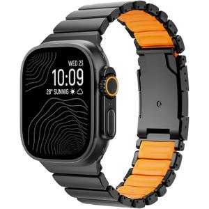 Titanium Band Compatible with Apple Watch Ultra 3/2/1 Band 49mm For iwatch Series 11 10 46mm 45mm 44mm 42mm SE 3/2/1 9 8 7 6 5 4 Men Women,Rubber Lining With Stainless Steel Buckle (Black-Orange)