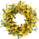 J'FLORU Artificial Spring Wreath 22 Inch Summer Wreaths for Front Door Yellow Daisy Wreath for Indoor Outdoor Home Decor and Easter Celebration