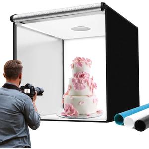 48"x48"x40" Large Photo Studio Light Box Photography, 4 Light LED Panels Dimmable Shooting Tent with 3 Color Backdrops Continuous Lighting Softbox for Bulky Items Photography