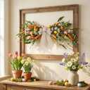 22'' Easter Swag Wreath with Carrots and Easter Eggs for Front Door Artificial Spring Floral Teardrop Swag with White Daisy Flower for Farmhouse Kitchen Cabinet Porch Wall Window Cabinets Wedding Arch