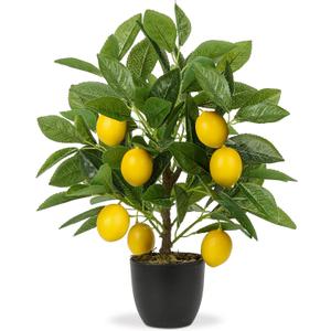 Artificial Potted Plants 15.7 inches Fake Lemon Tree Artificial Lemons Citrus Tree with Black Pot Faux Plants Indoor for Home,Office, Living Room Table, Desk