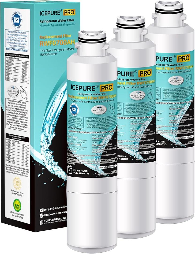 ICEPURE PRO DA29-00020B NSF401&473&53 Samsung Refrigerator Water Filter, Replacement for DA29-00020B-1, DA29-00020A/B, HAF-CIN/EXP, RF25HMEDBSR, RF28HMEDBSR, RS25J500DSR, More Models, 3PACK