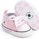 Unisex Baby Boys Girls Shoes, Newborn Infant Non-Slip Canvas Denim High Top Sneakers, Toddler First Walkers Shoes (6-12 Months Infant, 01/Light Pink)