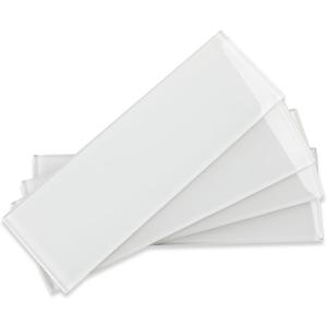 Glass Subway Tile, 4x12 Inch Glass Tile for Kitchen Backsplash Bathroom Shower Wall White (12 Pcs, 4 sq.ft)