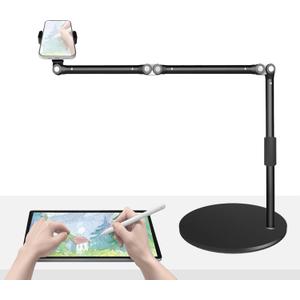 Heavy Duty Overhead Phone Mount for Desk, 17 in Long Arm iPhone Holder, 360 Swivel Stand for Video Recording, Filming, Live Streaming, Cooking, Painting, Crafting (Black)