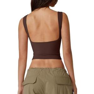 QINSEN Women's Sexy Open Back Sleeveless Crop Tank High Neck Slim Fit Cropped Tee Shirt Y2k Tops Medium