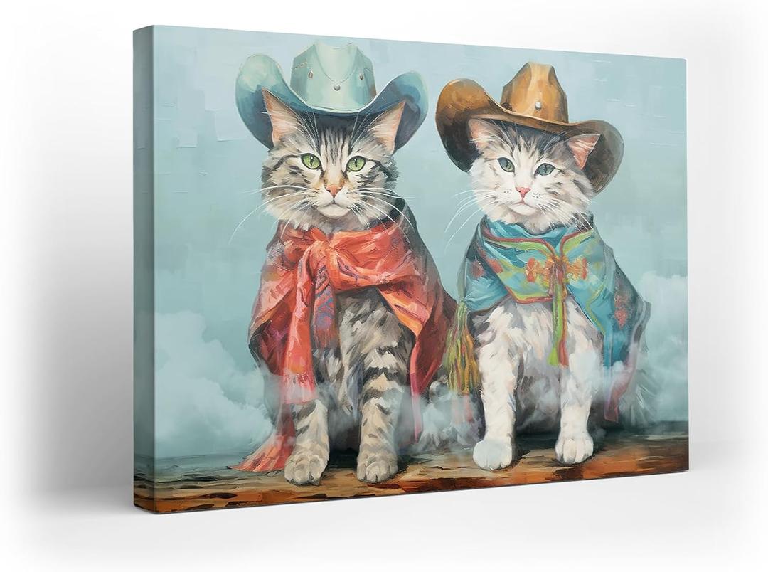 Kuphsod Cool Cats Canvas Wall Art Vintage Cat Print Painting Cat Picture Wall Decor Home Artwork Decor For Living Room Kitchen Bathroom Framed Ready To Hang 16x20 Inch