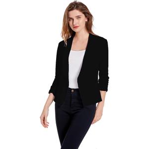Women's Soft Stretchy Lightweight Cardigan Blazer One Button 3/4 Ruched Sleeve Business Casual Blazer Jackets (Large, 01 Black)